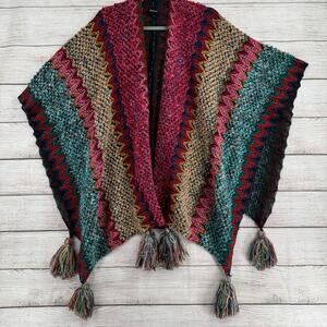 Saachi Anthropologie BOHO Pom Tassled Shawl Womens One Size Multicolor Hippie